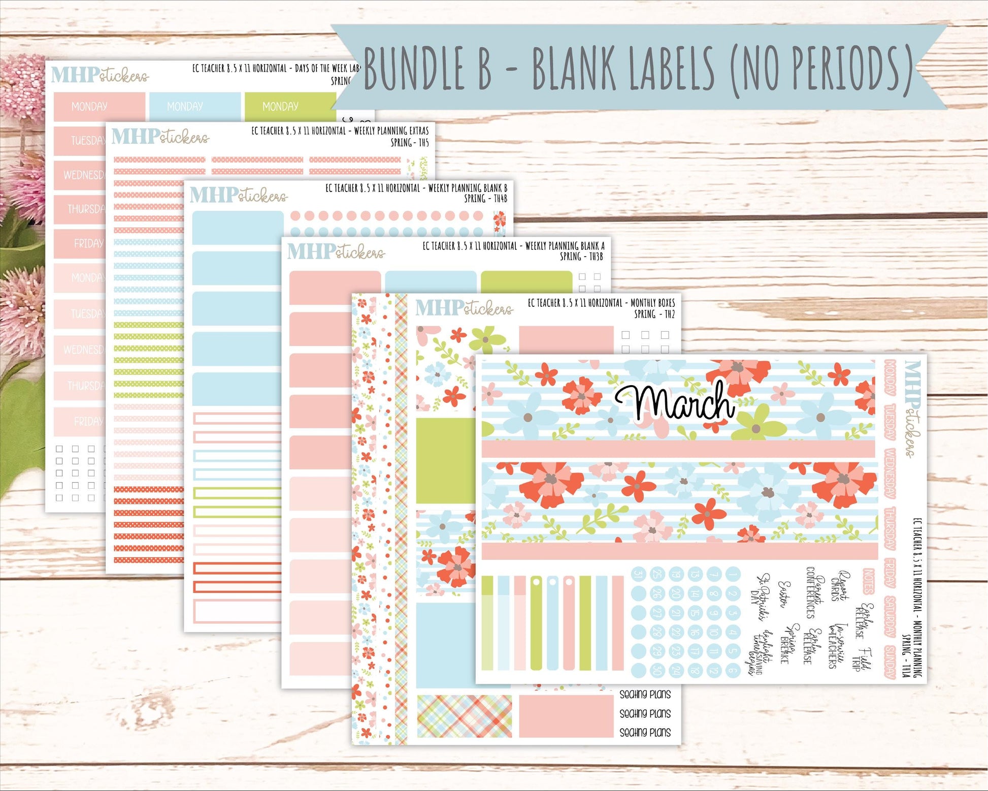 MARCH Stickers for EC Teacher Lesson Planner - Horizontal Layout. 2026 Collection "Spring" || ECTH
