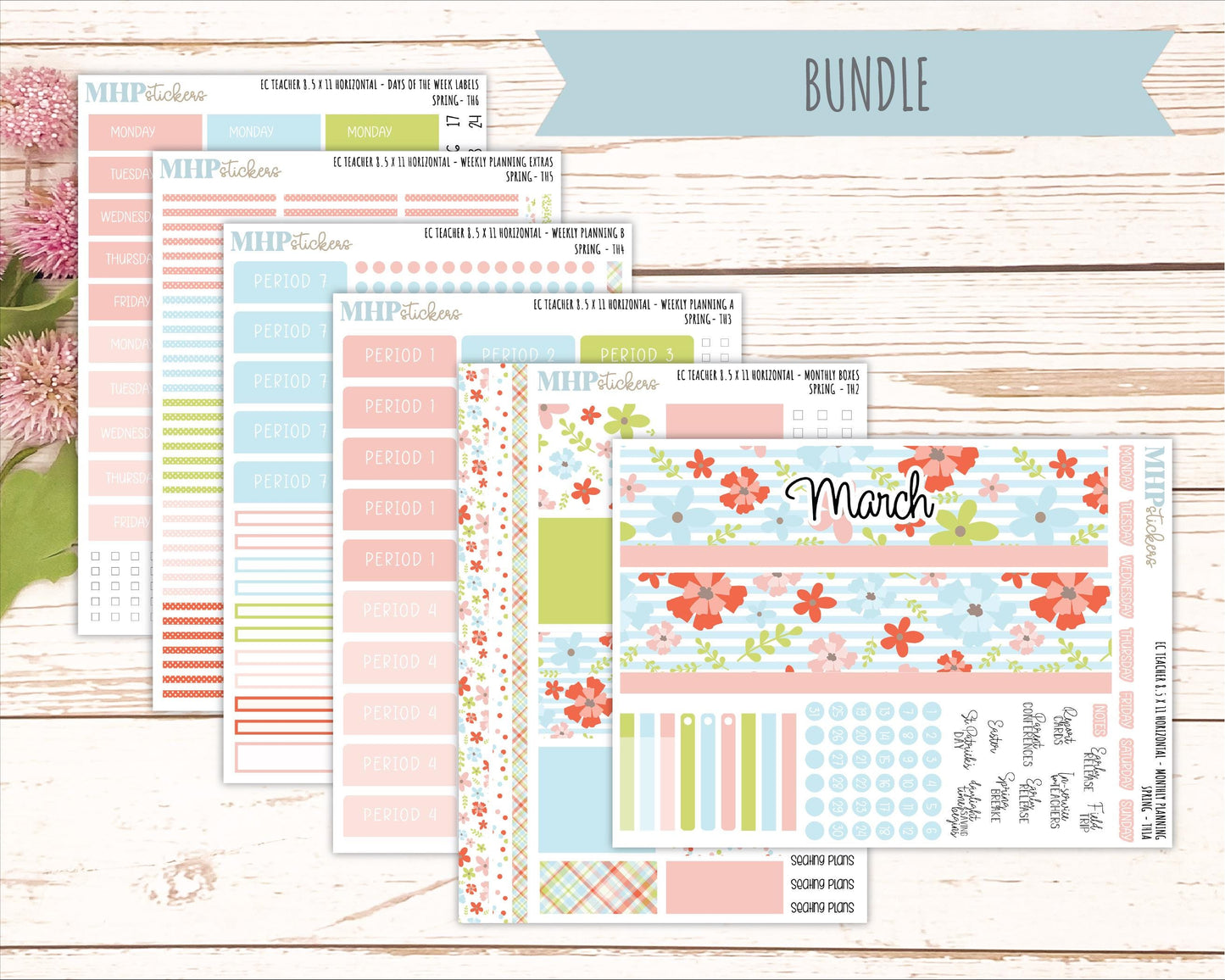 MARCH Stickers for EC Teacher Lesson Planner - Horizontal Layout. 2026 Collection "Spring" || ECTH