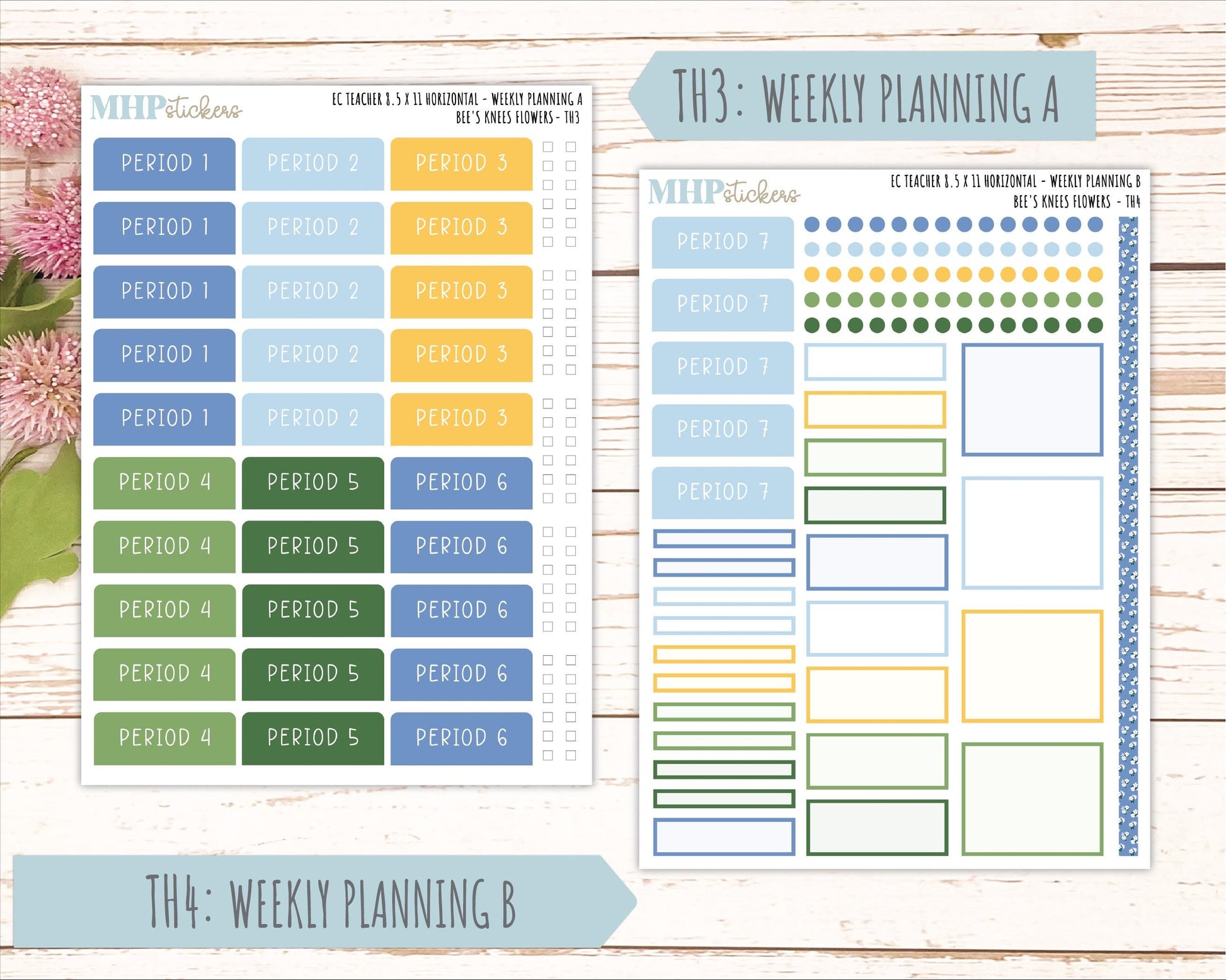 APRIL Stickers for EC Teacher Lesson Planner - Horizontal Layout. 2026 Collection "Bee's Knees Flowers" || ECTH