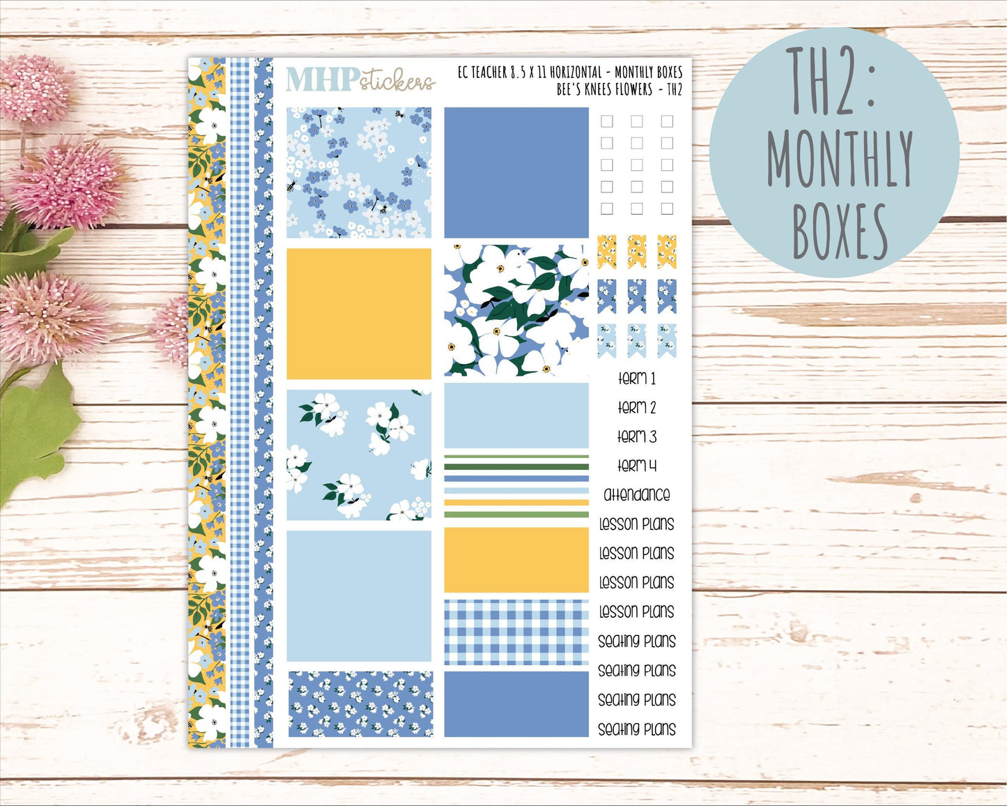 APRIL Stickers for EC Teacher Lesson Planner - Horizontal Layout. 2026 Collection "Bee's Knees Flowers" || ECTH