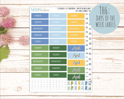APRIL Stickers for EC Teacher Lesson Planner - Horizontal Layout. 2026 Collection "Bee's Knees Flowers" || ECTH