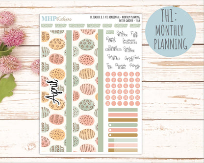 APRIL Stickers for EC Teacher Lesson Planner - Horizontal Layout. 2026 Collection "Easter Garden" || ECTH