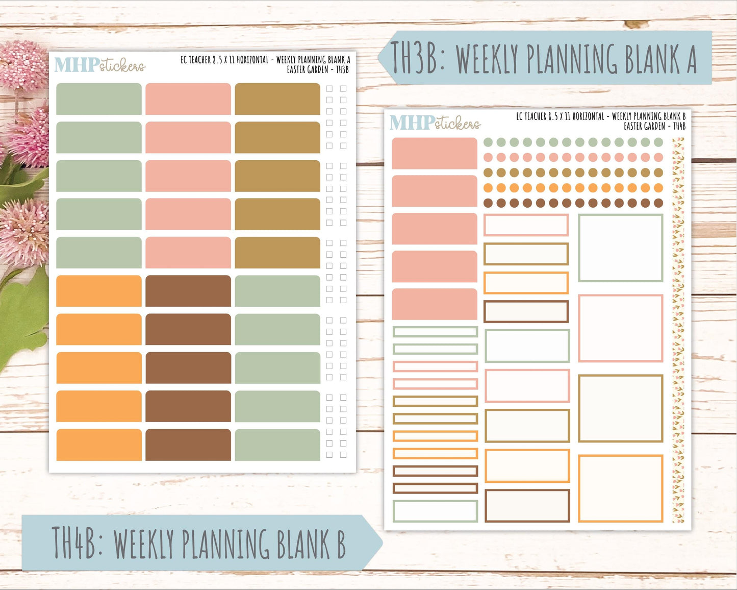 APRIL Stickers for EC Teacher Lesson Planner - Horizontal Layout. 2026 Collection "Easter Garden" || ECTH