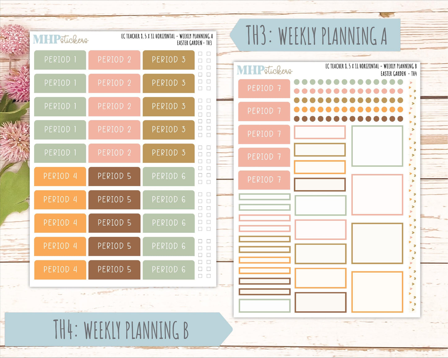 APRIL Stickers for EC Teacher Lesson Planner - Horizontal Layout. 2026 Collection "Easter Garden" || ECTH
