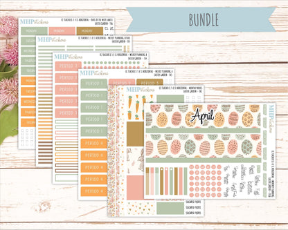 APRIL Stickers for EC Teacher Lesson Planner - Horizontal Layout. 2026 Collection "Easter Garden" || ECTH