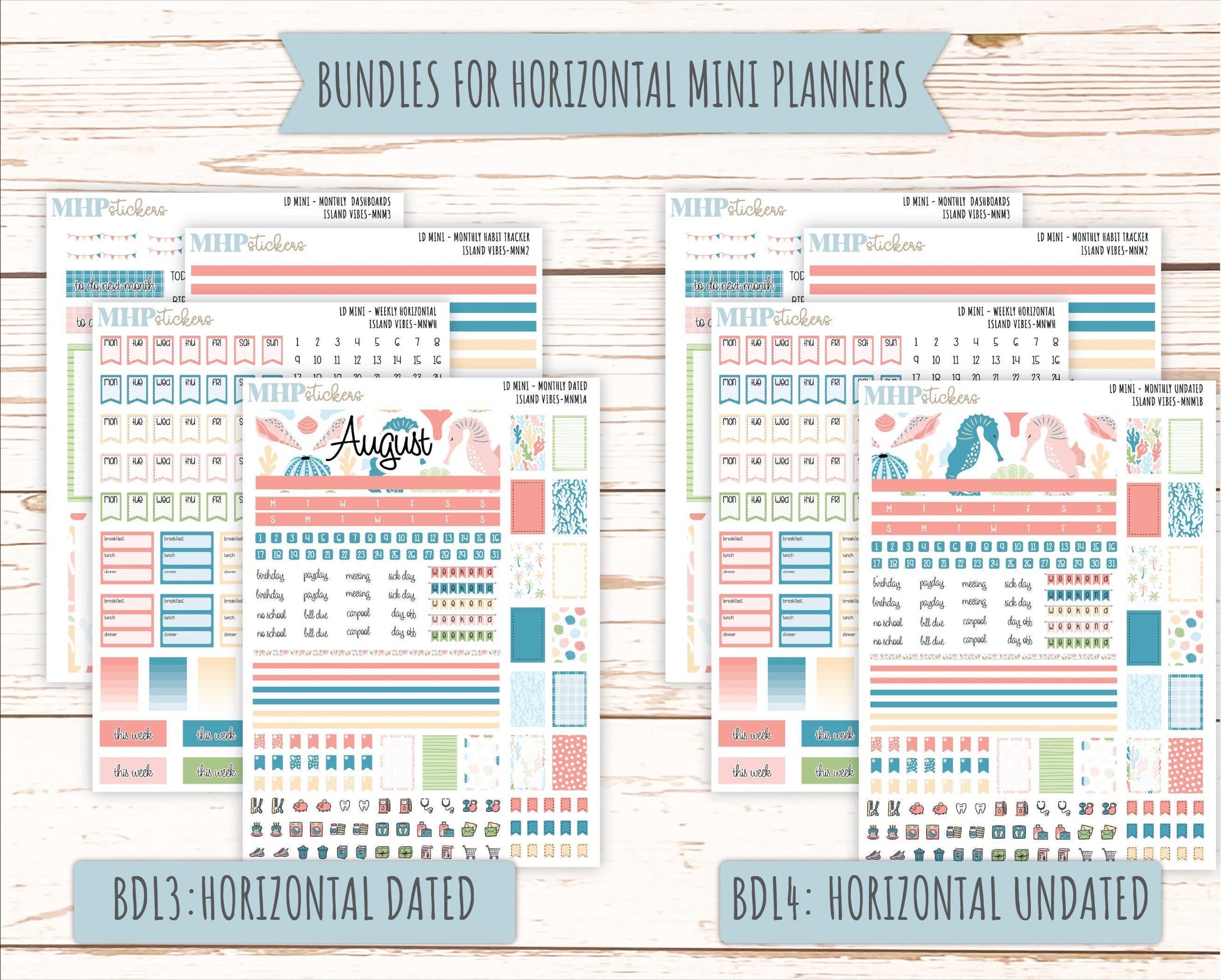AUGUST 2025 Stickers for Small Horizontal & Vertical Laurel Denise Planners. (Formerly Mini Planner) "Island Vibes" || MNIV