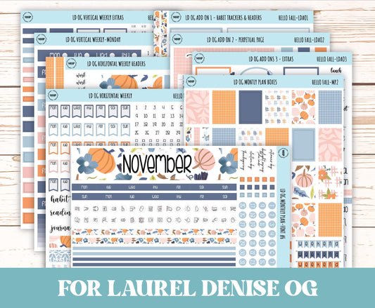 NOVEMBER Stickers for Large size Horizontal & Vertical Laurel Denise Planner. (Formerly Original or Standar Size) "Hello Fall" || OGHF