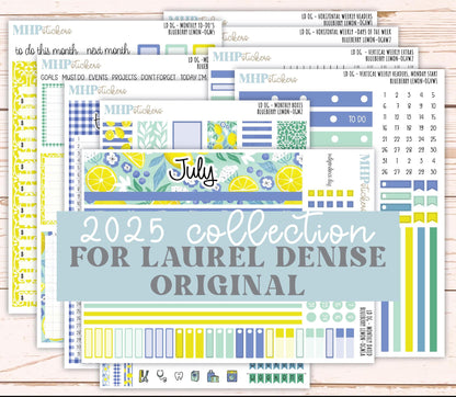 JULY 2025 Stickers for Large size Horizontal & Vertical Laurel Denise Planners. (Formerly Original Size) "Blueberry Lemon" || OGBL