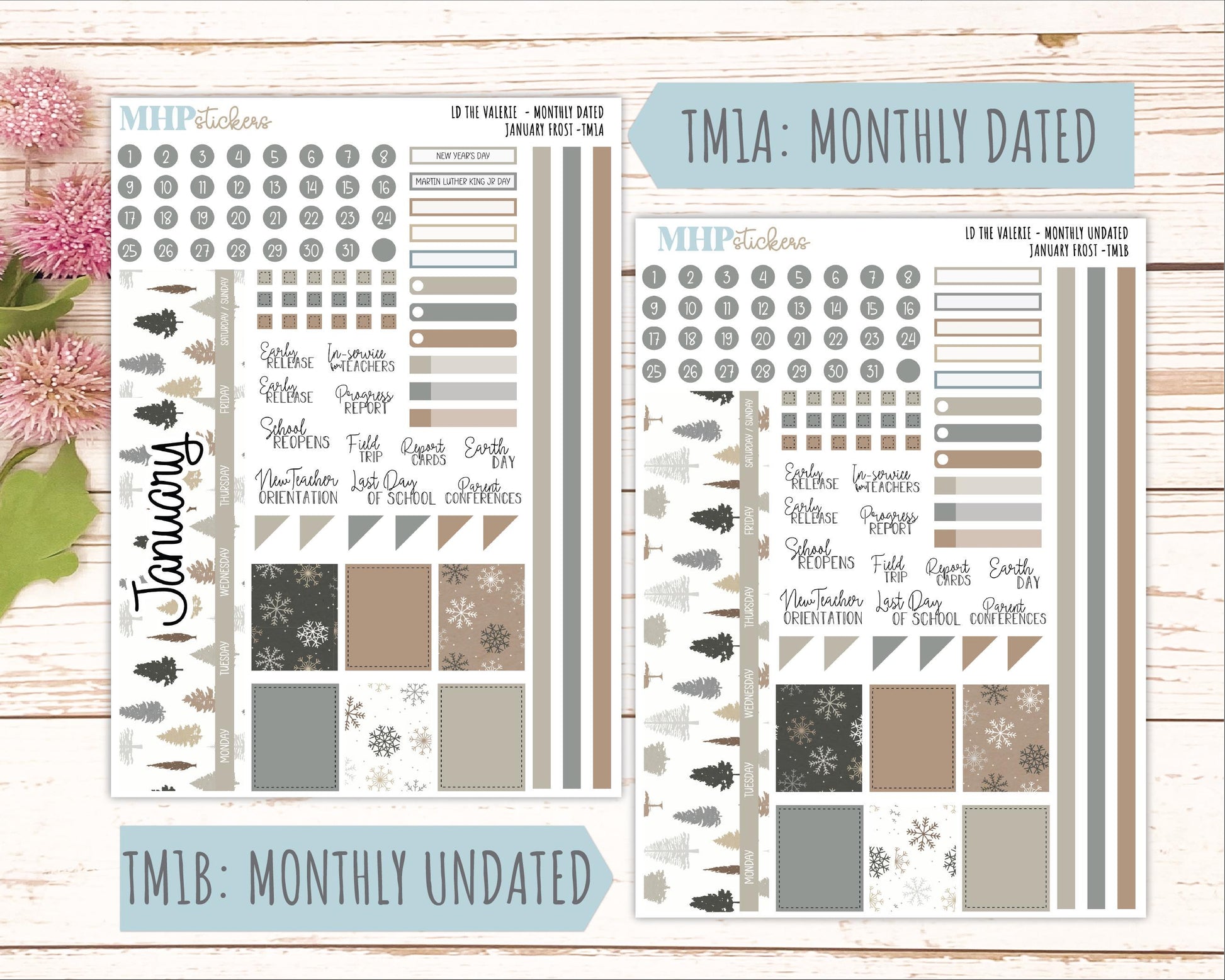 JANUARY Stickers for The Valerie Laurel Denise Planner (Formerly Teacher Planner) "January Frost" || TC