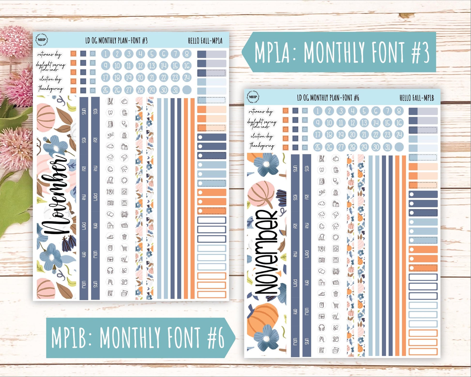 NOVEMBER Stickers for Large size Horizontal & Vertical Laurel Denise Planner. (Formerly Original or Standar Size) "Hello Fall" || OGHF