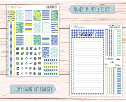 JULY 2025 Stickers for Large size Horizontal & Vertical Laurel Denise Planners. (Formerly Original Size) "Blueberry Lemon" || OGBL