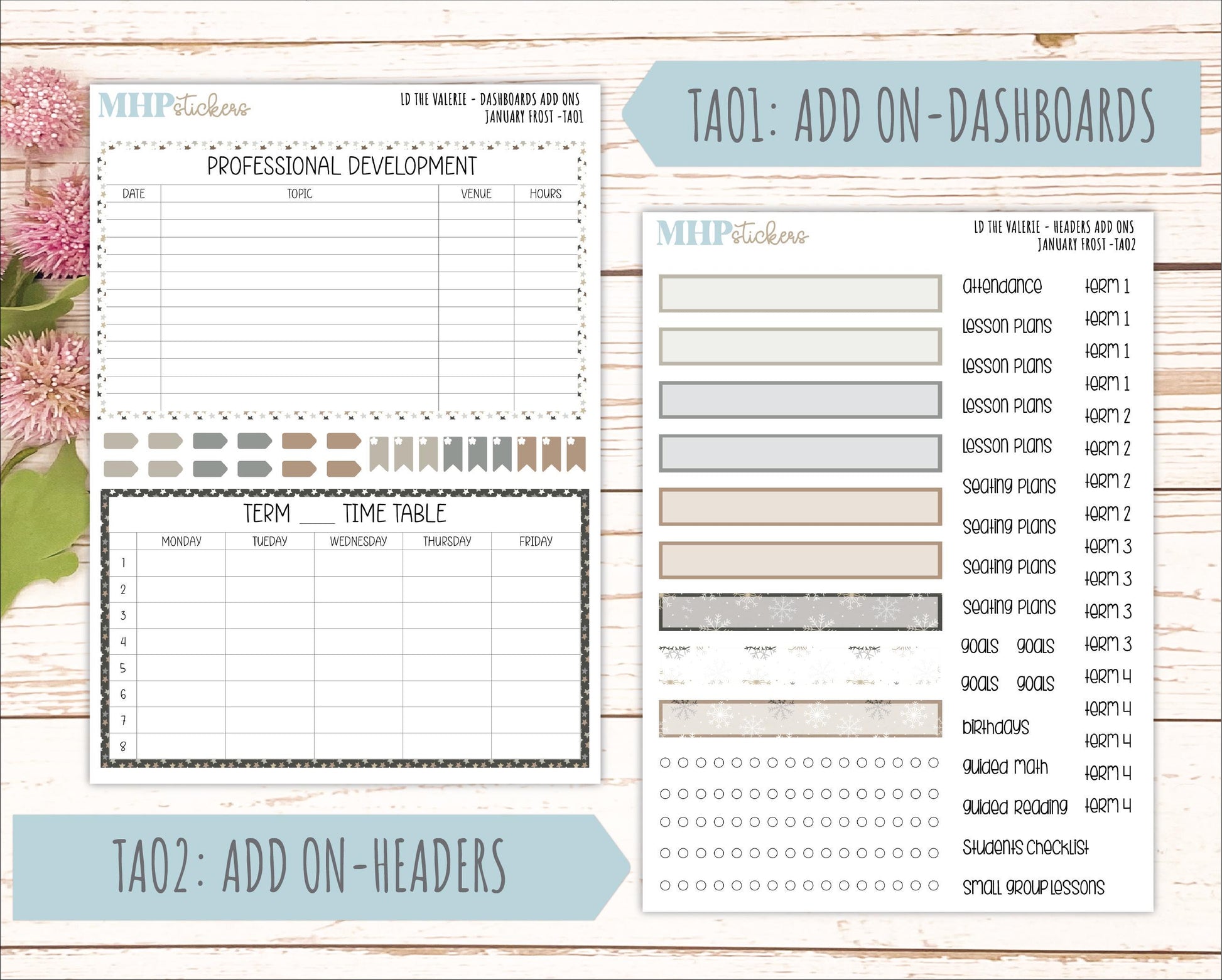 JANUARY Stickers for The Valerie Laurel Denise Planner (Formerly Teacher Planner) "January Frost" || TC