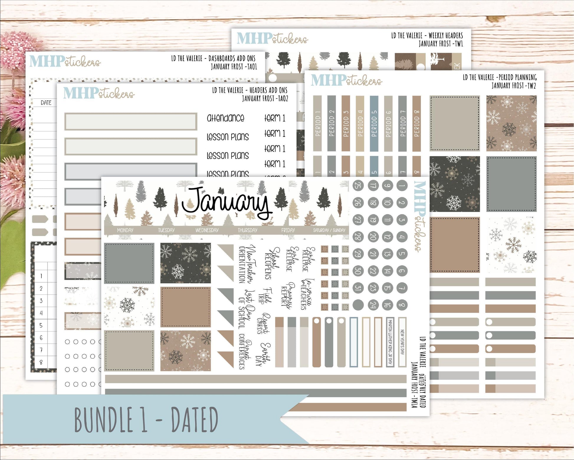 JANUARY Stickers for The Valerie Laurel Denise Planner (Formerly Teacher Planner) "January Frost" || TC