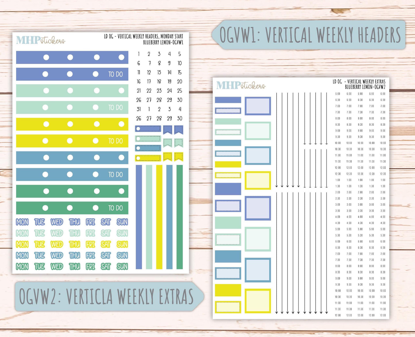 JULY 2025 Stickers for Large size Horizontal & Vertical Laurel Denise Planners. (Formerly Original Size) "Blueberry Lemon" || OGBL