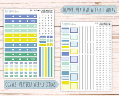 JULY 2025 Stickers for Large size Horizontal & Vertical Laurel Denise Planners. (Formerly Original Size) "Blueberry Lemon" || OGBL