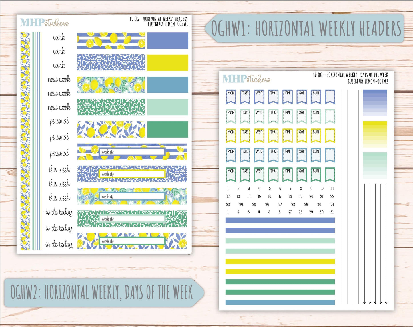 JULY 2025 Stickers for Large size Horizontal & Vertical Laurel Denise Planners. (Formerly Original Size) "Blueberry Lemon" || OGBL