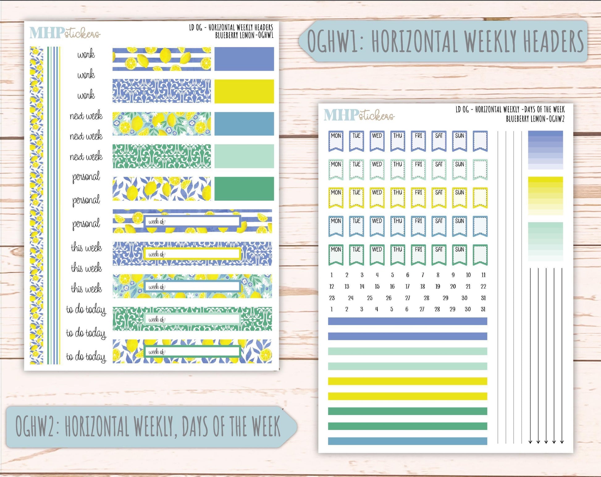 JULY 2025 Stickers for Large size Horizontal & Vertical Laurel Denise Planners. (Formerly Original Size) "Blueberry Lemon" || OGBL