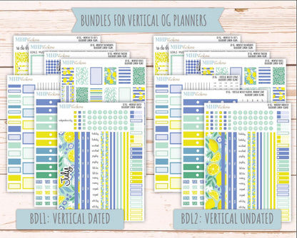 JULY 2025 Stickers for Large size Horizontal & Vertical Laurel Denise Planners. (Formerly Original Size) "Blueberry Lemon" || OGBL