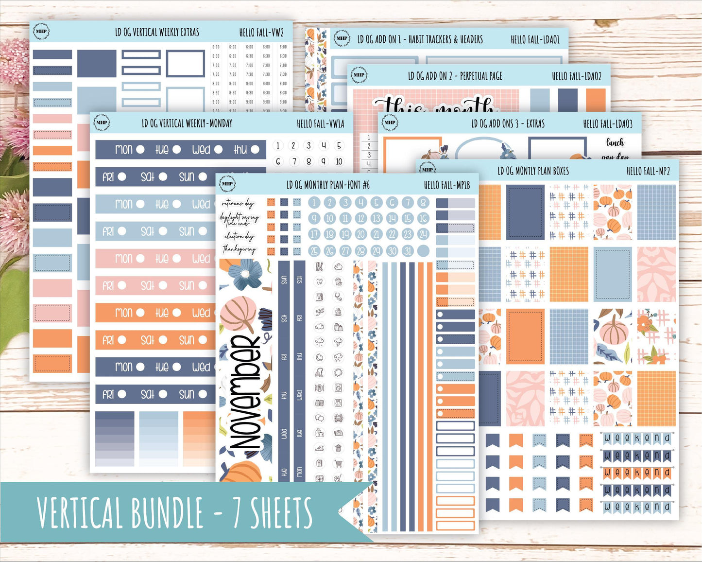 NOVEMBER Stickers for Large size Horizontal & Vertical Laurel Denise Planner. (Formerly Original or Standar Size) "Hello Fall" || OGHF