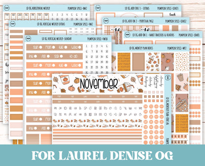 NOVEMBER Stickers for Large size Horizontal & Vertical Laurel Denise Planner. (Formerly Original or Standar Size) "Pumpkin Spice" || OGPS