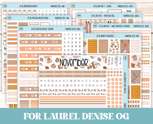 NOVEMBER Stickers for Large size Horizontal & Vertical Laurel Denise Planner. (Formerly Original or Standar Size) "Pumpkin Spice" || OGPS