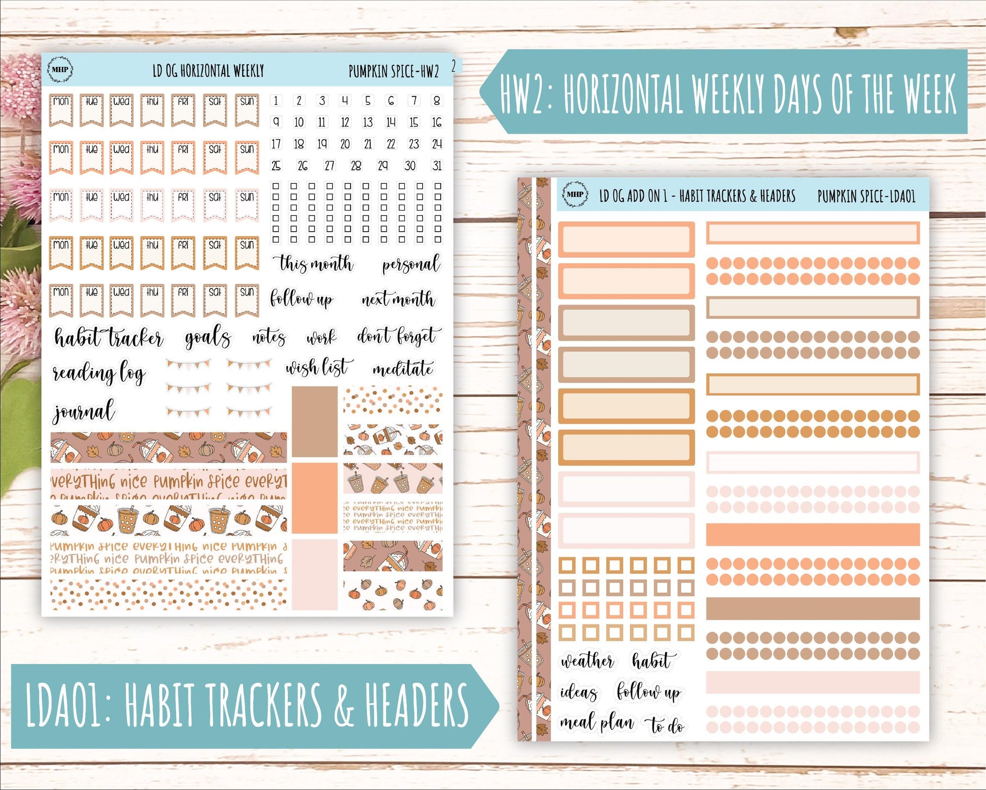 NOVEMBER Stickers for Large size Horizontal & Vertical Laurel Denise Planner. (Formerly Original or Standar Size) "Pumpkin Spice" || OGPS