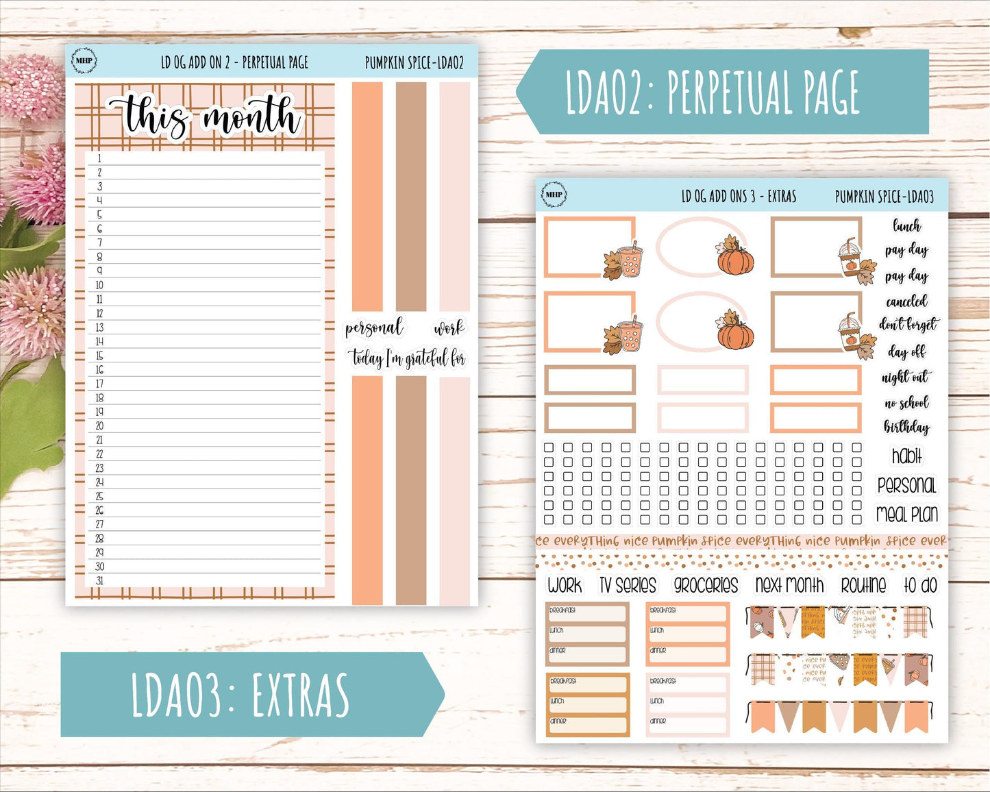 NOVEMBER Stickers for Large size Horizontal & Vertical Laurel Denise Planner. (Formerly Original or Standar Size) "Pumpkin Spice" || OGPS