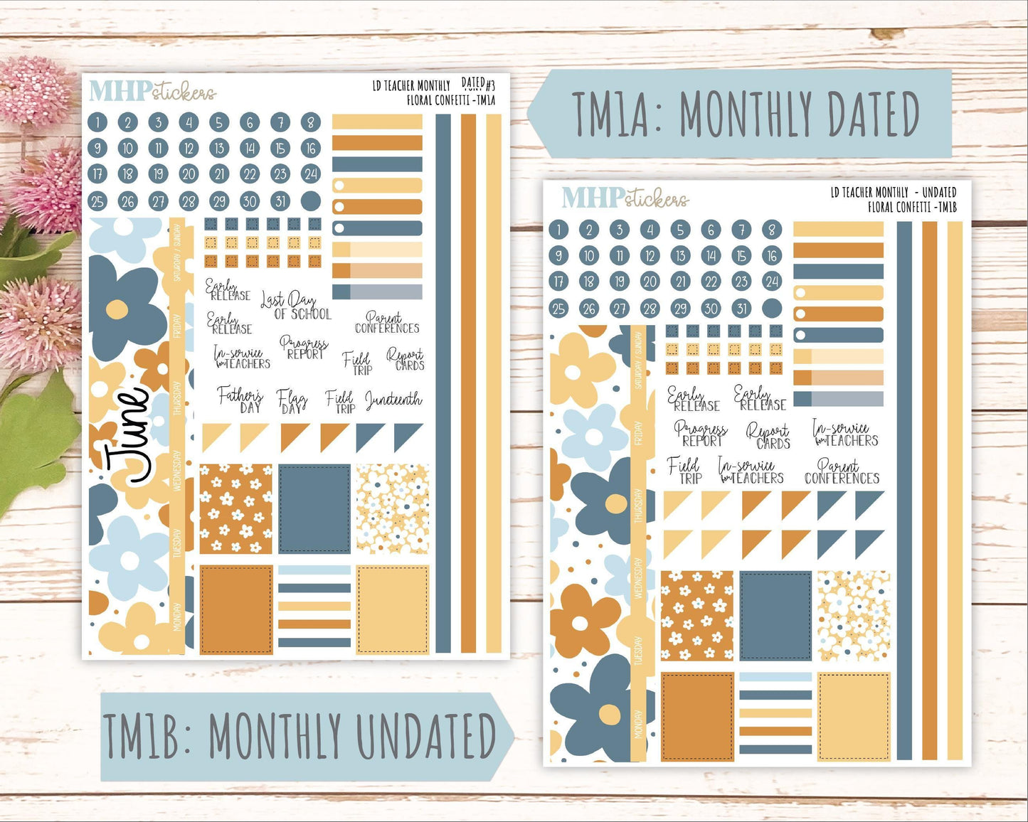 JUNE Stickers for The Valerie Laurel Denise Planner (Formerly Teacher Planner) "Floral Confetti" || TFC