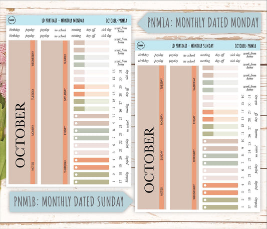 OCTOBER Stickers for The Scout Laurel Denise Planner (formerly Portrait Planner). Neutral Color || PN