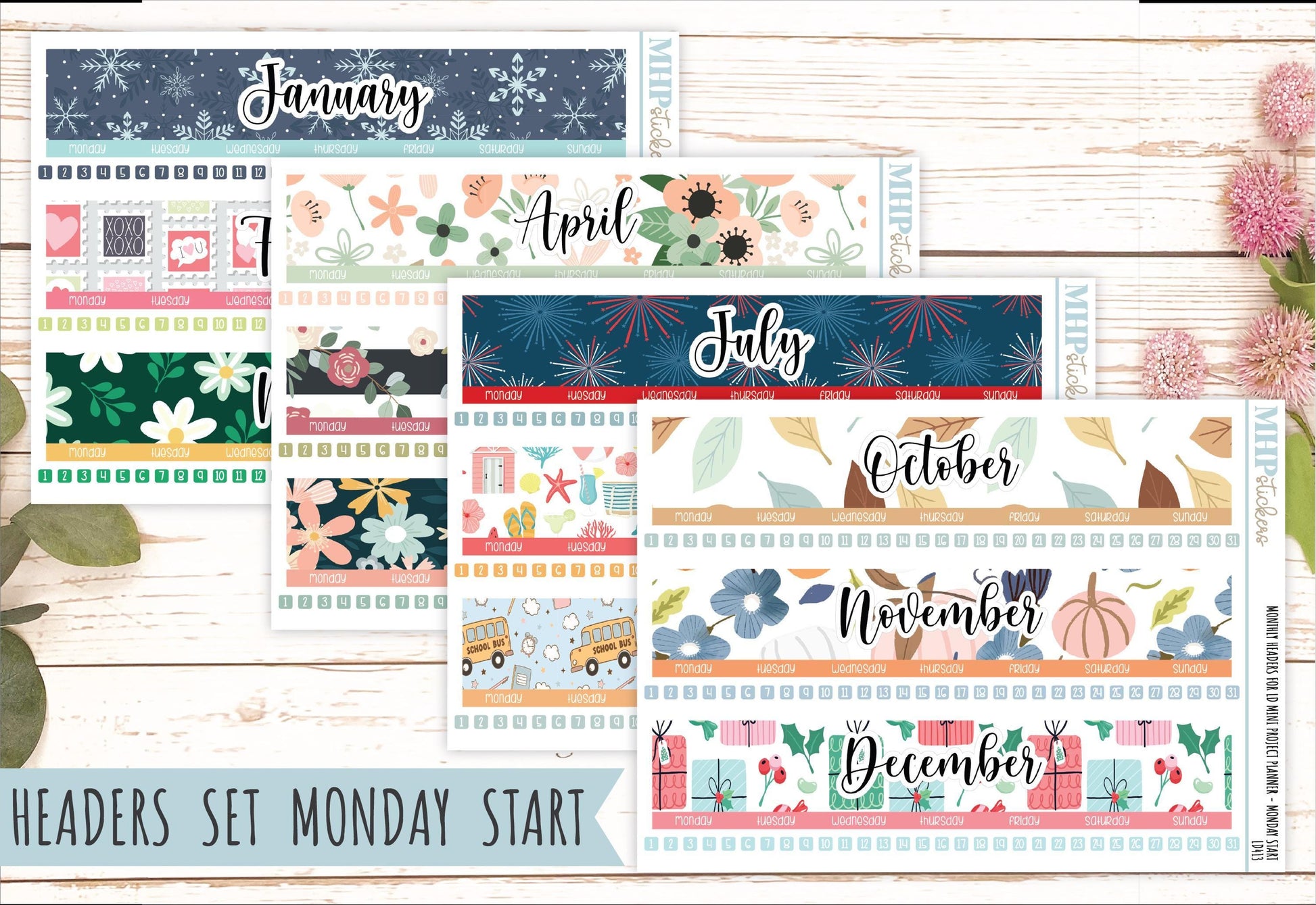 Monthly Headers Set for Laurel Denise Planner The Rose Small Planner (Formerly Mini Project Planner) || LD413