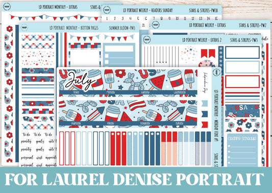 JULY Stickers for The Scout Laurel Denise Planner (formerly Portrait Planner). "Stars and Stripes" || PS&S