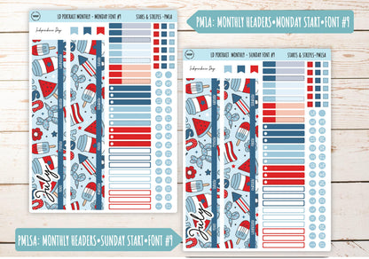 JULY Stickers for The Scout Laurel Denise Planner (formerly Portrait Planner). "Stars and Stripes" || PS&S