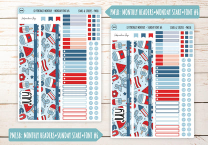 JULY Stickers for The Scout Laurel Denise Planner (formerly Portrait Planner). "Stars and Stripes" || PS&S
