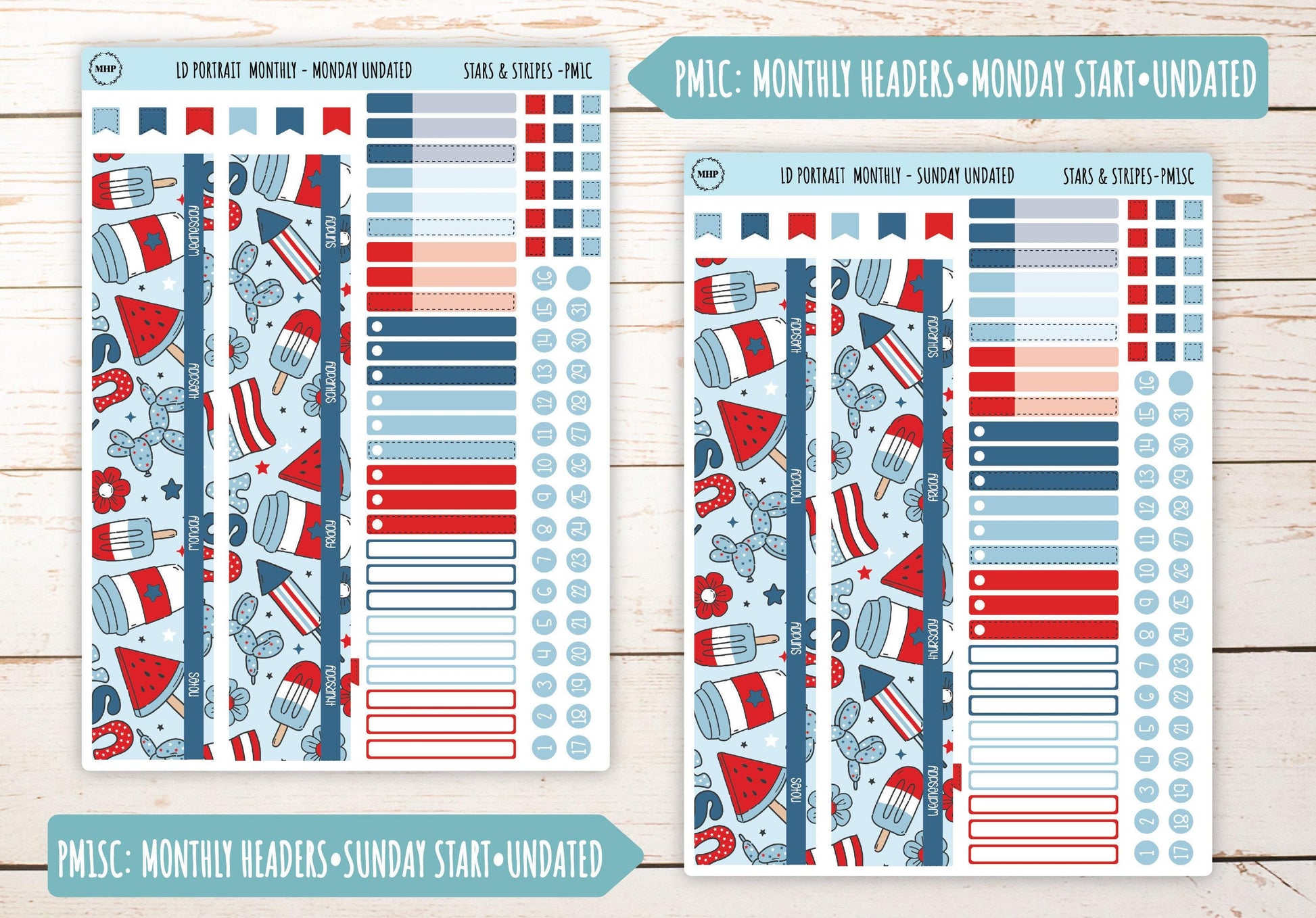 JULY Stickers for The Scout Laurel Denise Planner (formerly Portrait Planner). "Stars and Stripes" || PS&S