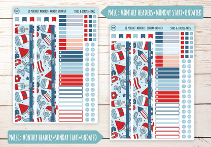 JULY Stickers for The Scout Laurel Denise Planner (formerly Portrait Planner). "Stars and Stripes" || PS&S
