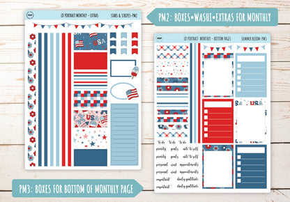JULY Stickers for The Scout Laurel Denise Planner (formerly Portrait Planner). "Stars and Stripes" || PS&S