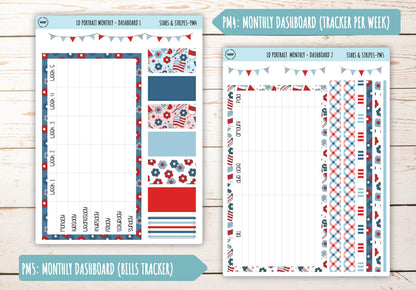 JULY Stickers for The Scout Laurel Denise Planner (formerly Portrait Planner). "Stars and Stripes" || PS&S