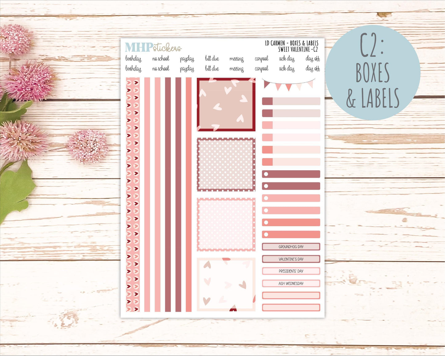 FEBRUARY 2026 Stickers for The Carmen Laurel Denise Planner (Simply Month Planner). "Sweet Valentine" || C