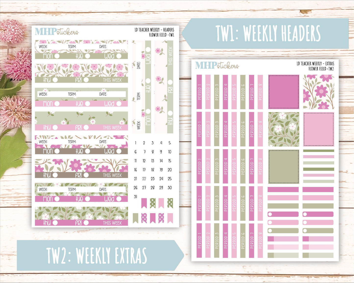 APRIL Stickers for The Valerie Laurel Denise Planner (Formerly Teacher Planner) "Flower Field" || TFF