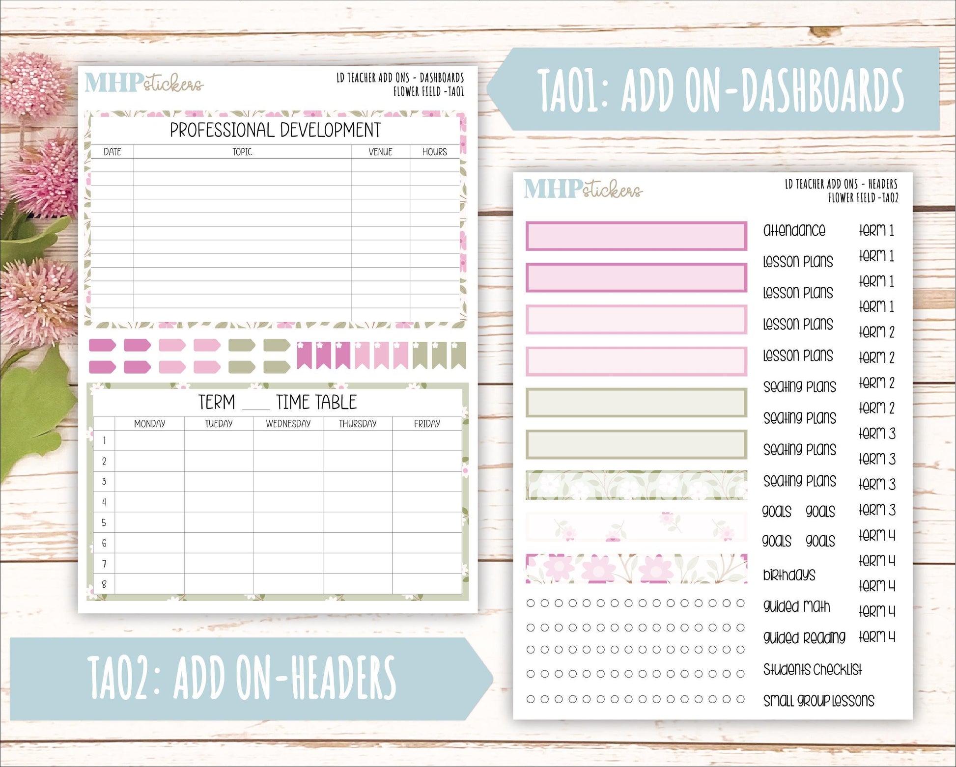 APRIL Stickers for The Valerie Laurel Denise Planner (Formerly Teacher Planner) "Flower Field" || TFF