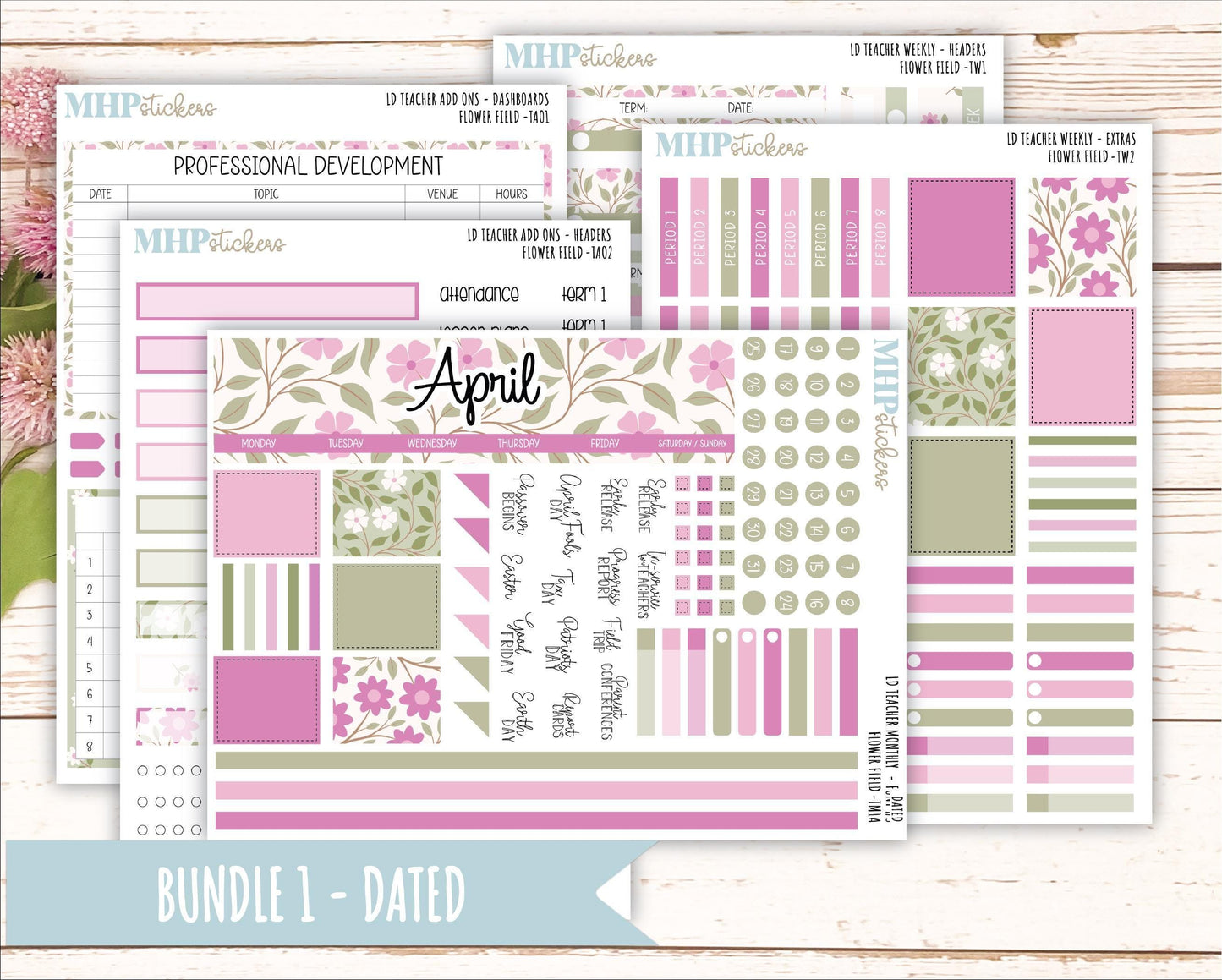 APRIL Stickers for The Valerie Laurel Denise Planner (Formerly Teacher Planner) "Flower Field" || TFF