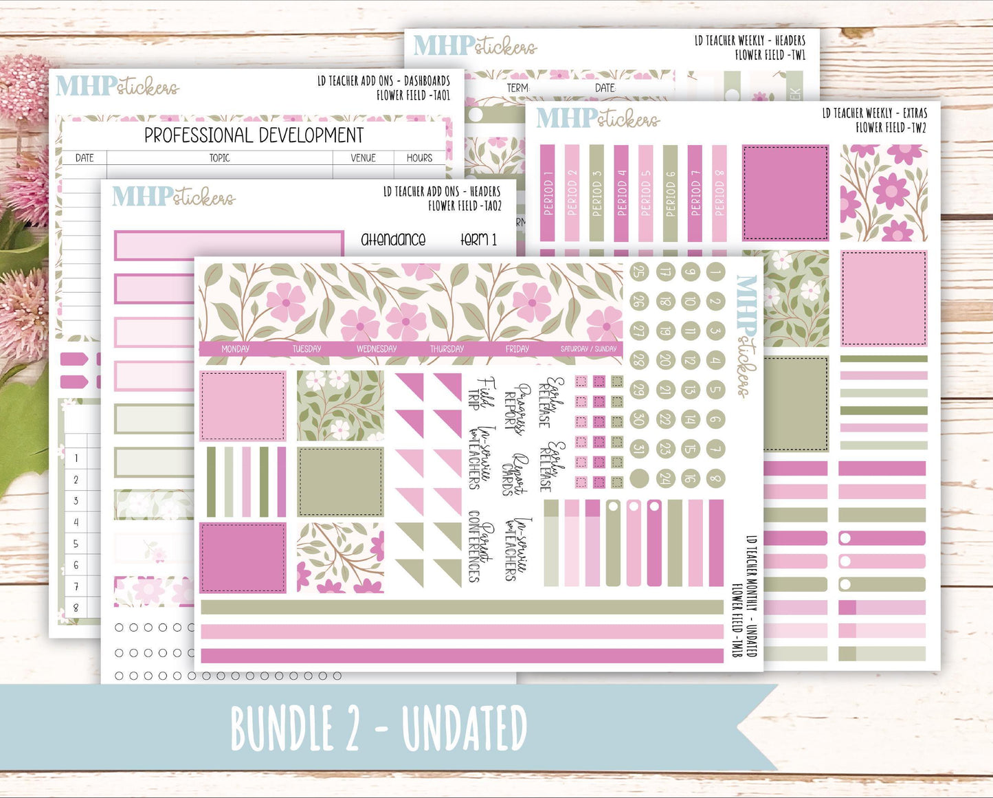 APRIL Stickers for The Valerie Laurel Denise Planner (Formerly Teacher Planner) "Flower Field" || TFF