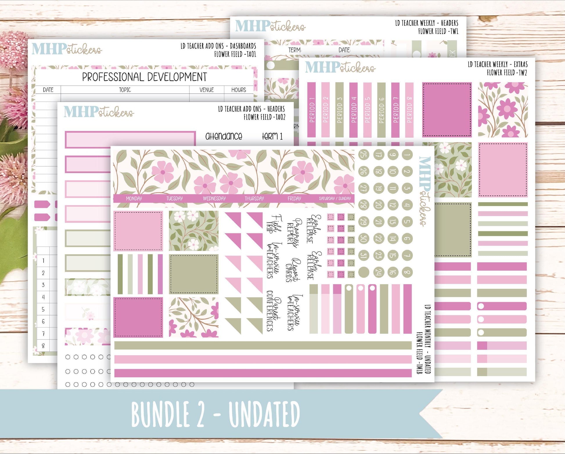 APRIL Stickers for The Valerie Laurel Denise Planner (Formerly Teacher Planner) "Flower Field" || TFF