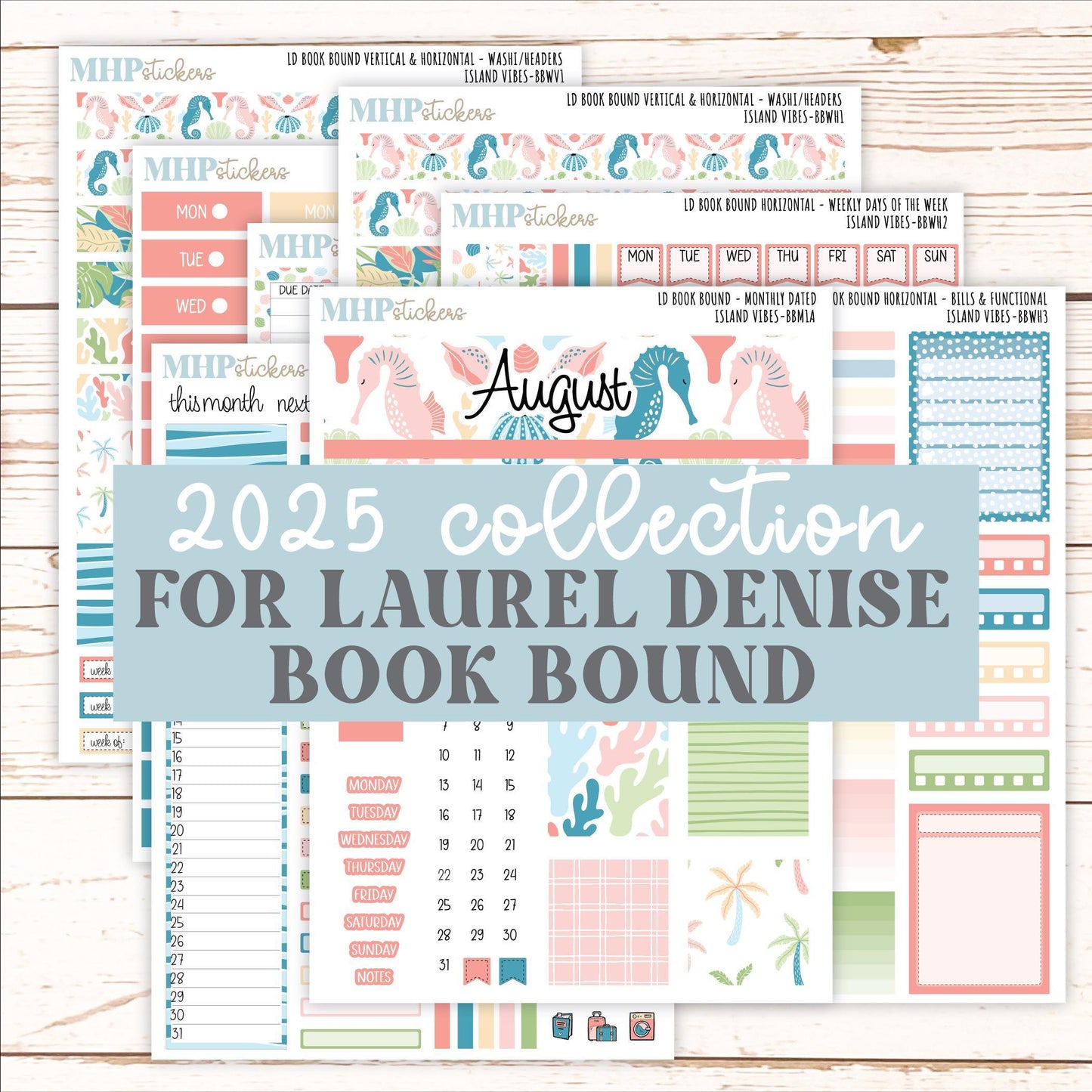 August 2025 Stickers for The Mae & The Kristy Laurel Denise Planners ( Formerly Book Bound Planner) "Island Vibes" || BB