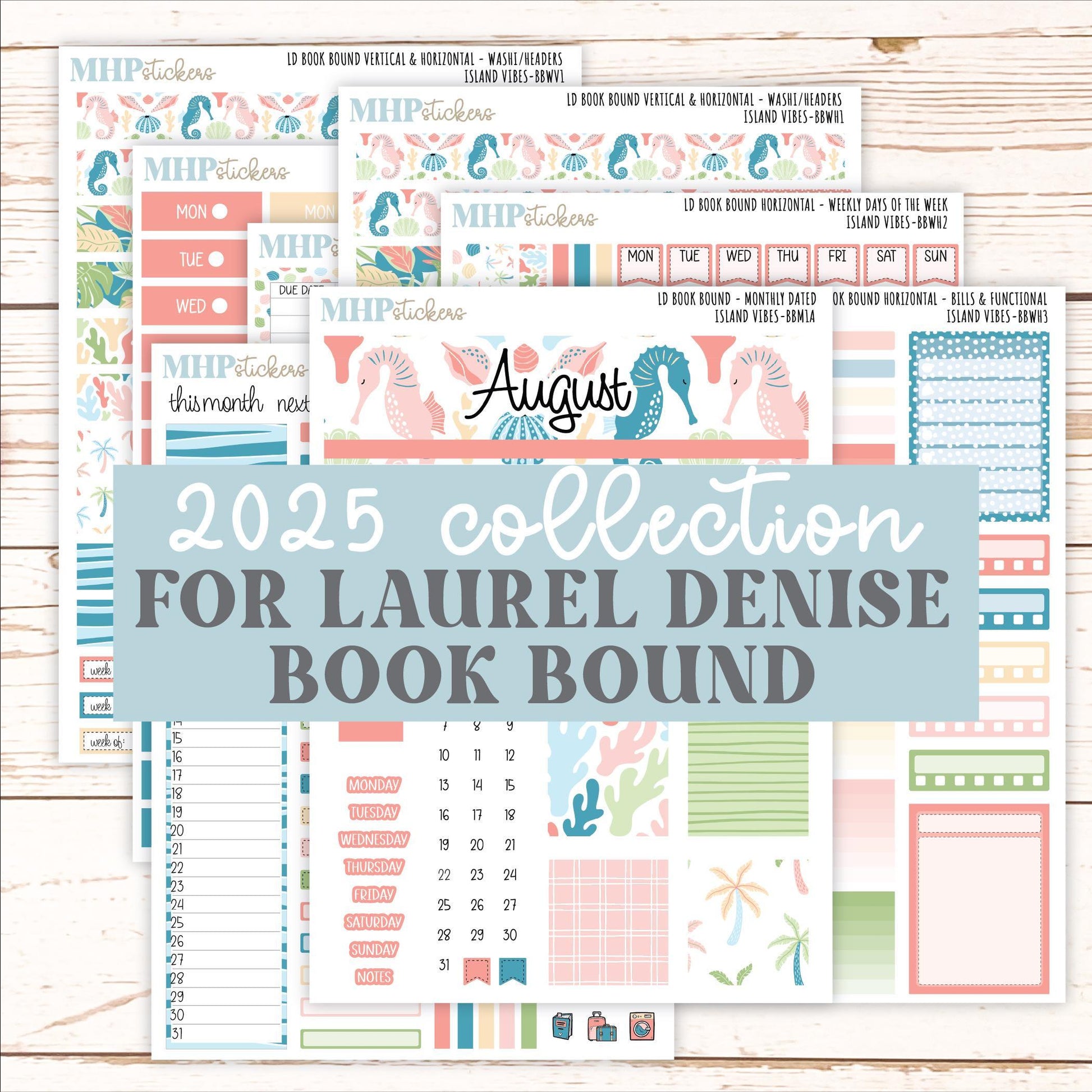 August 2025 Stickers for The Mae & The Kristy Laurel Denise Planners ( Formerly Book Bound Planner) "Island Vibes" || BB