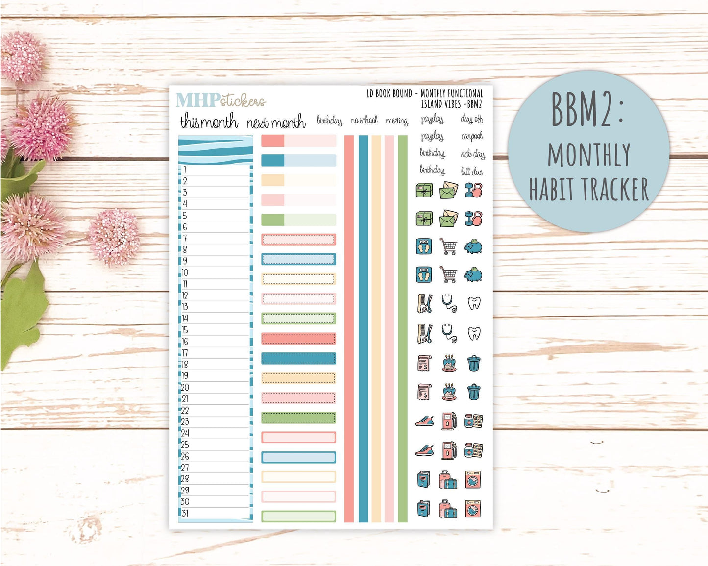 August 2025 Stickers for The Mae & The Kristy Laurel Denise Planners ( Formerly Book Bound Planner) "Island Vibes" || BB