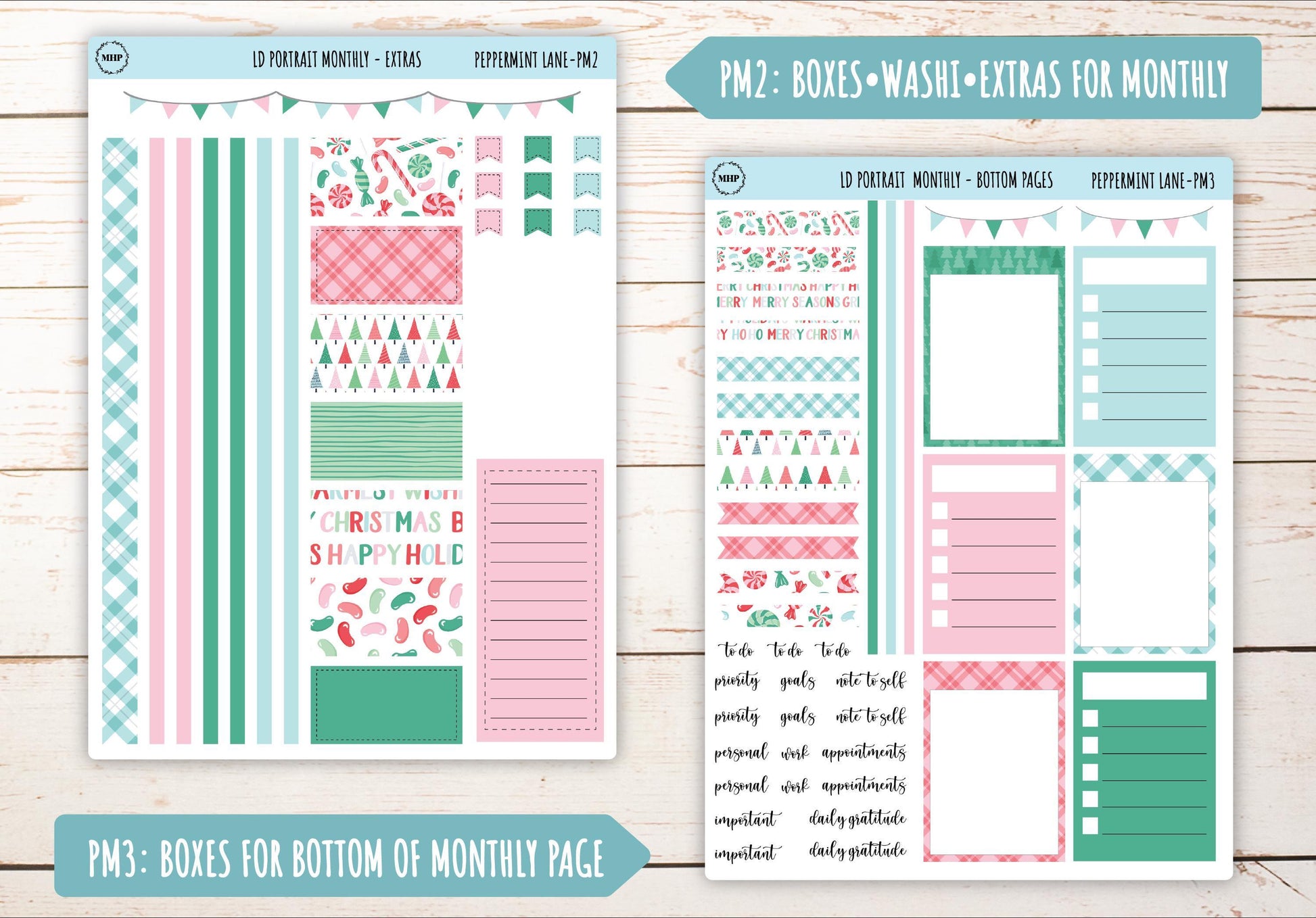 DECEMBER Stickers for The Scout Laurel Denise Planner (formerly Portrait Planner). "Peppermint Lane" || PPL