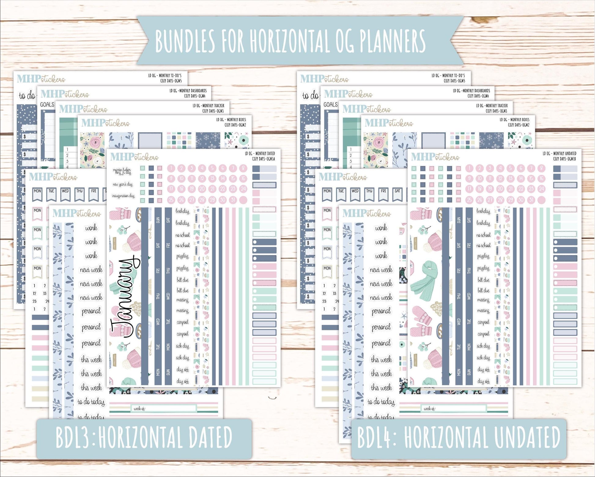JANUARY 2025 Stickers for Large size Horizontal & Vertical Laurel Denise Planner. (Formerly Original or Standar Size) "Cozy Days" || OGCD