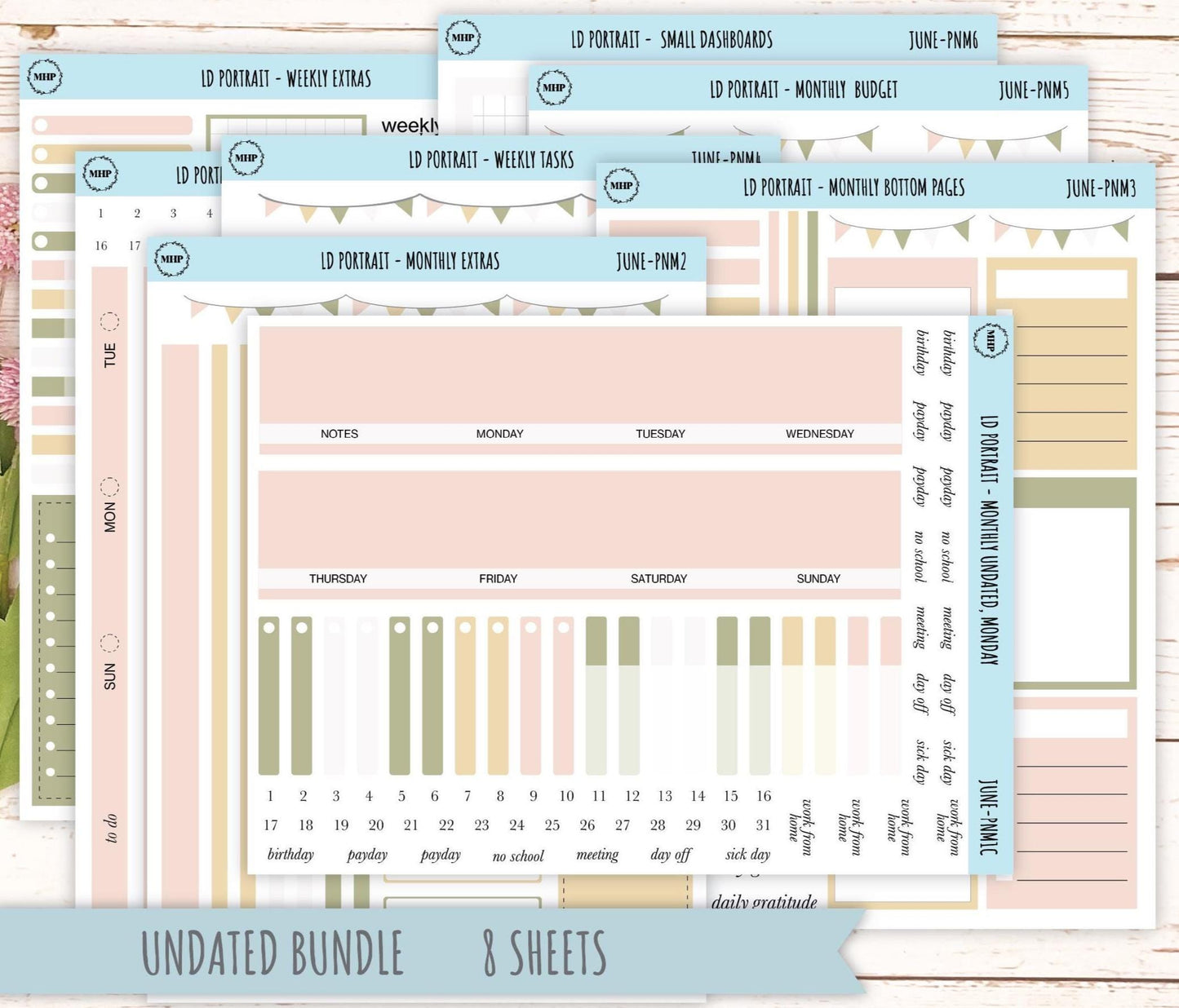 JUNE Stickers for The Scout Laurel Denise Planner (formerly Portrait Planner). Neutral Color || PN