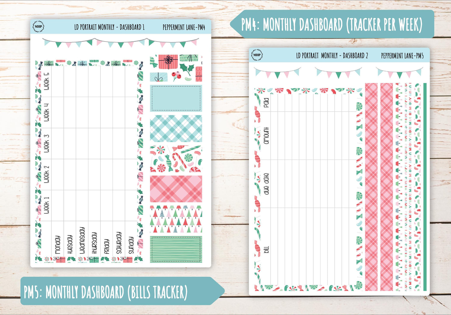 DECEMBER Stickers for The Scout Laurel Denise Planner (formerly Portrait Planner). "Peppermint Lane" || PPL